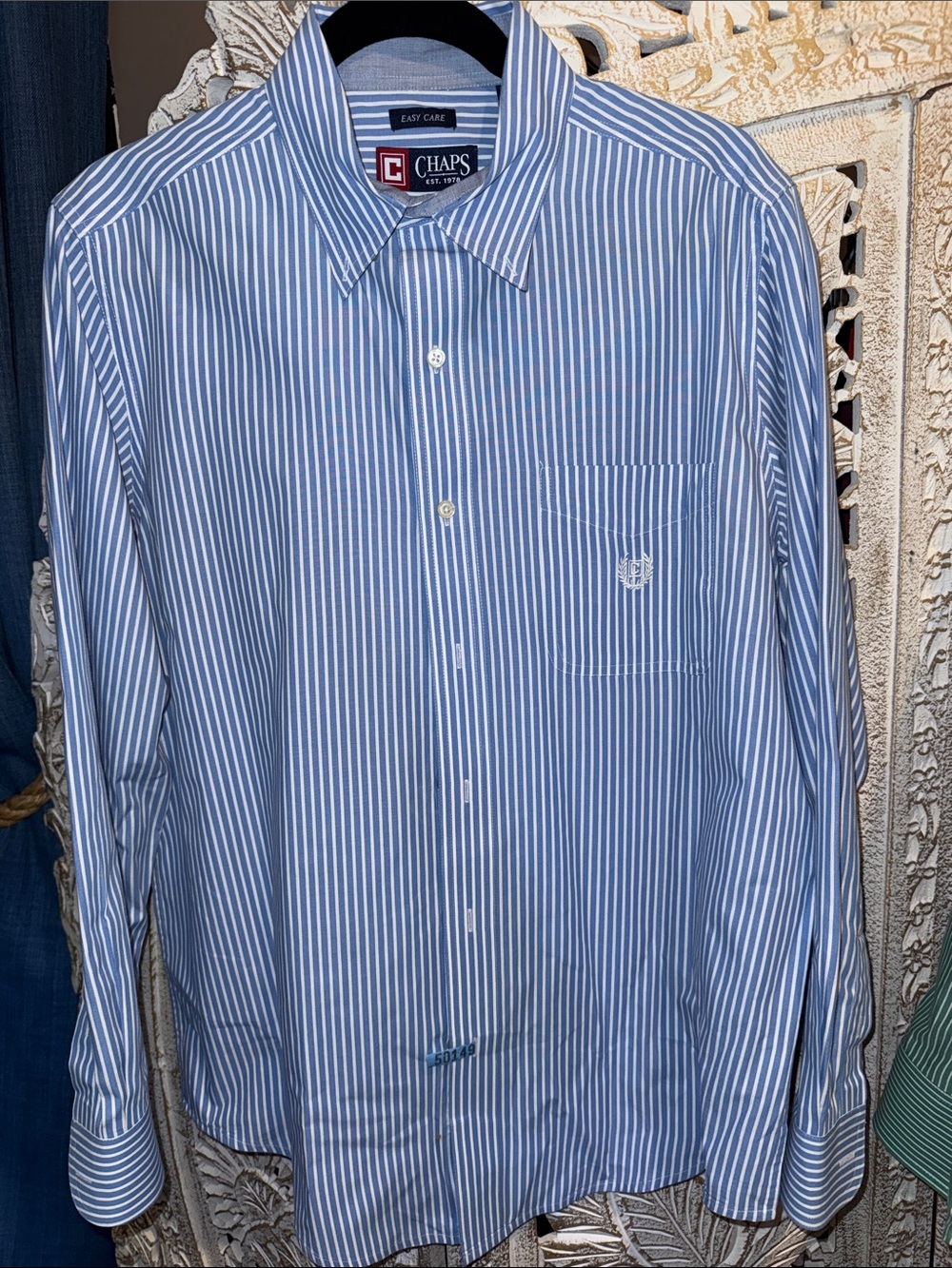 Chaps Men’s Blue and White Striped Dress Shirt
